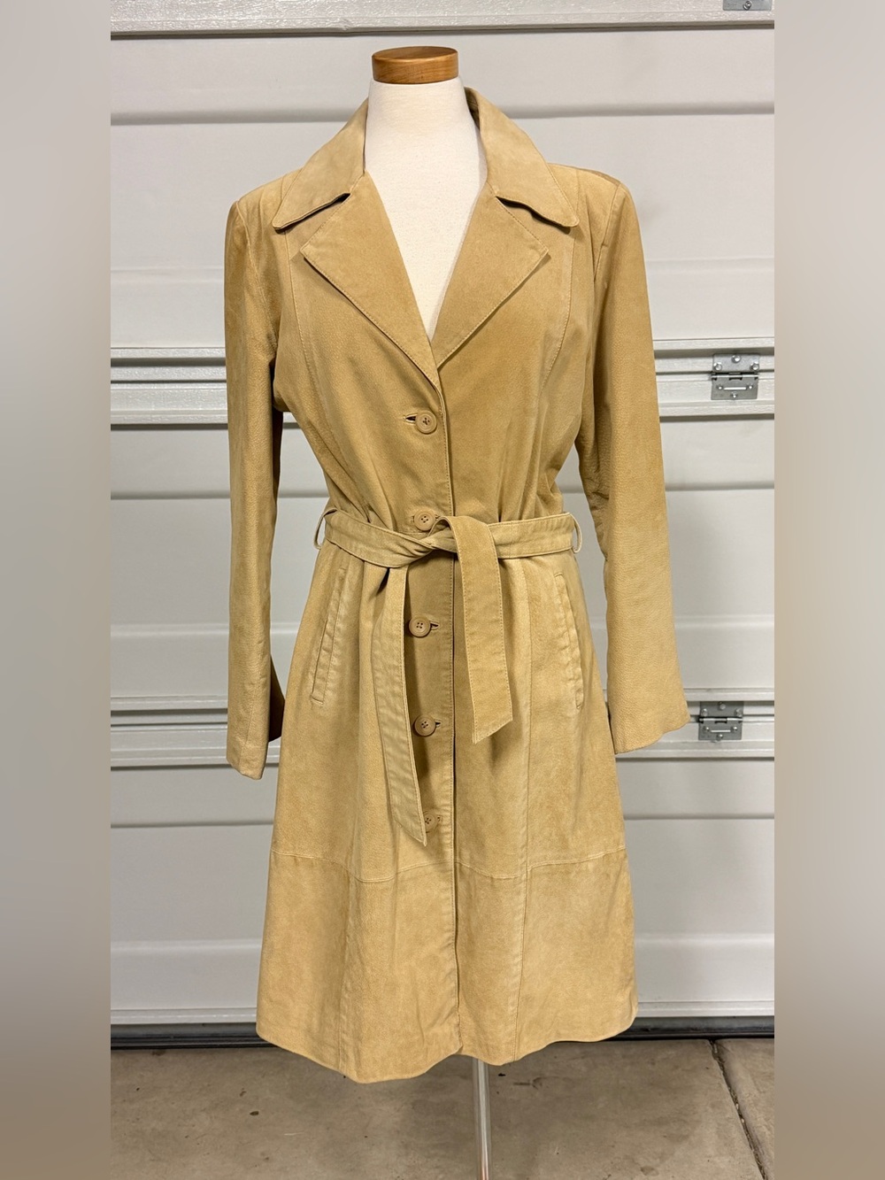Review Women's Light Tan Suede Belted Trench Coat